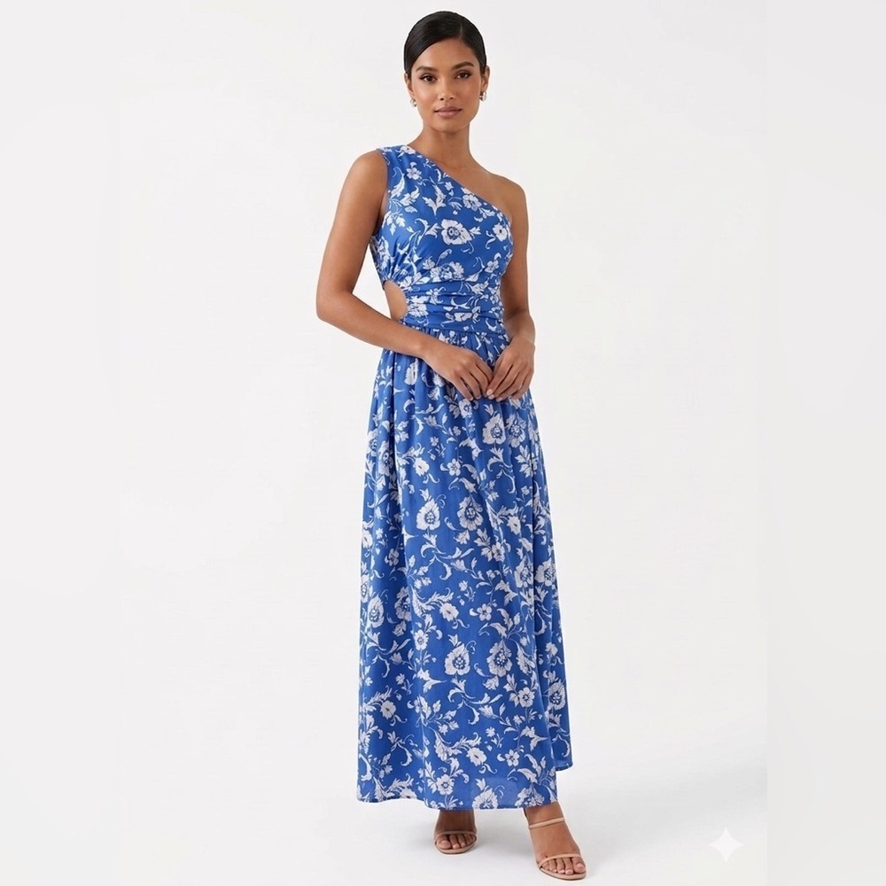 Abercrombie & Fitch Blue White Floral One-Shoulder Maxi Dress XL Petite